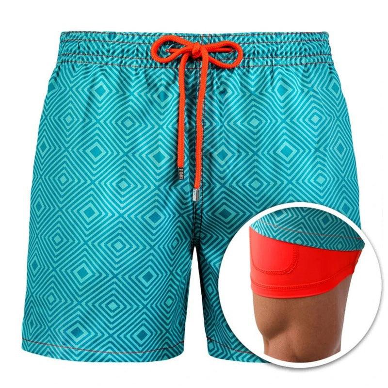 New Men's Printed Beach Shorts Sports Double Layer Shorts Summer - Amazitshop