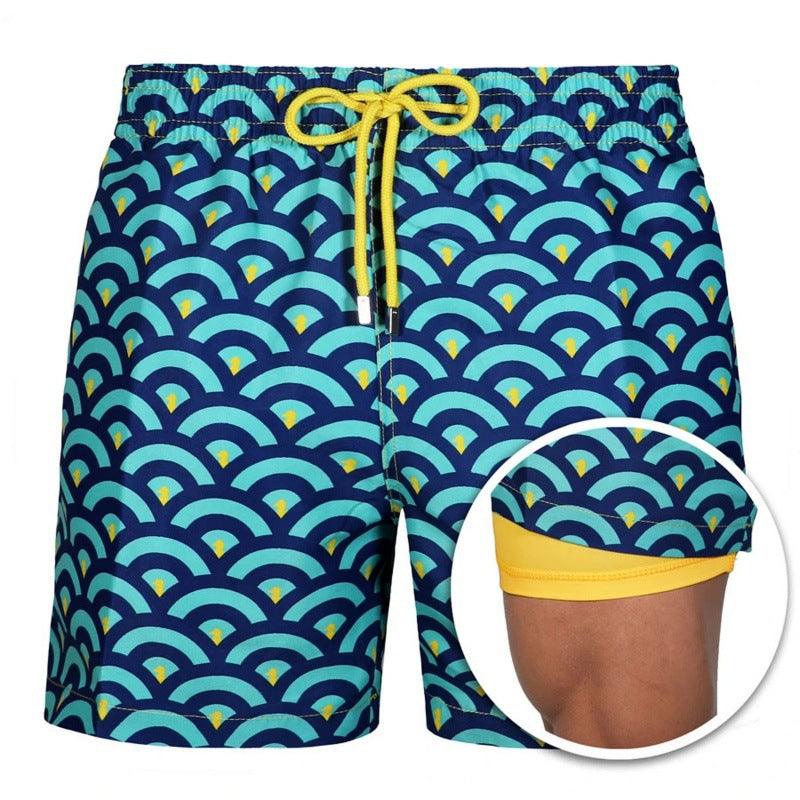 New Men's Printed Beach Shorts Sports Double Layer Shorts Summer - Amazitshop