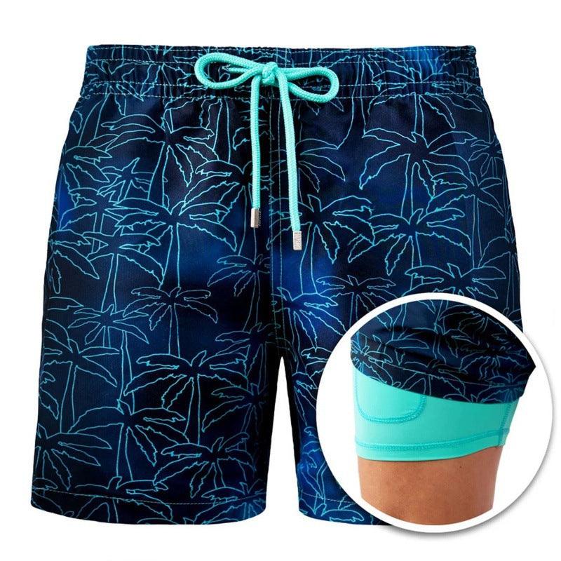 New Men's Printed Beach Shorts Sports Double Layer Shorts Summer - Amazitshop