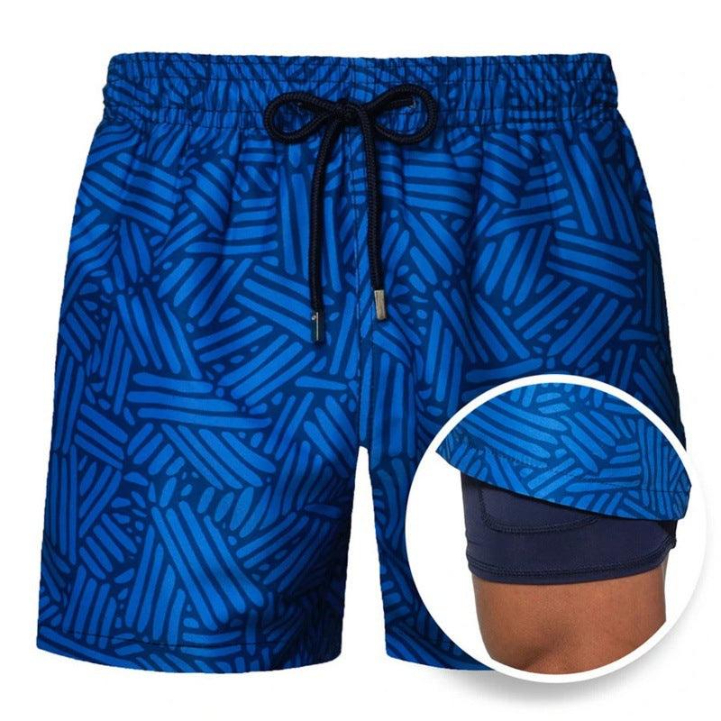 New Men's Printed Beach Shorts Sports Double Layer Shorts Summer - Amazitshop