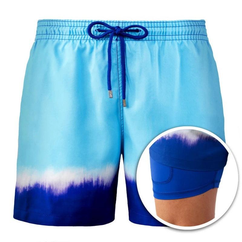 New Men's Printed Beach Shorts Sports Double Layer Shorts Summer - Amazitshop