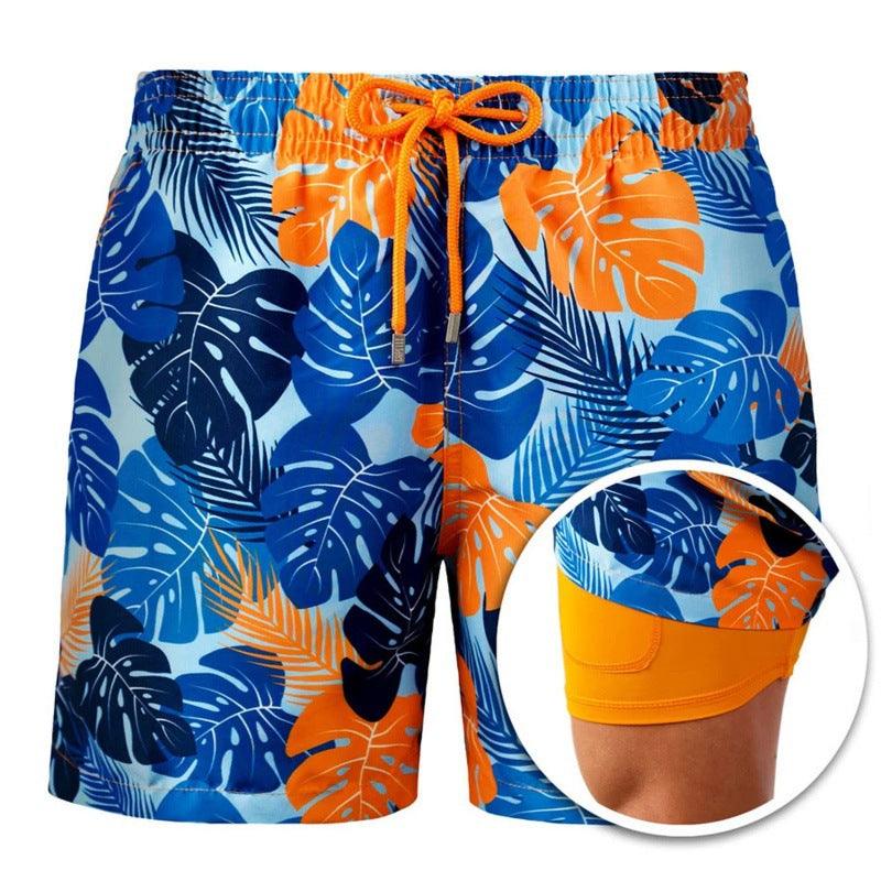 New Men's Printed Beach Shorts Sports Double Layer Shorts Summer - Amazitshop