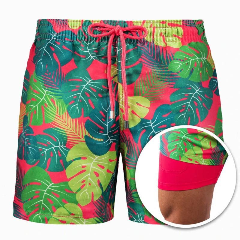 New Men's Printed Beach Shorts Sports Double Layer Shorts Summer - Amazitshop