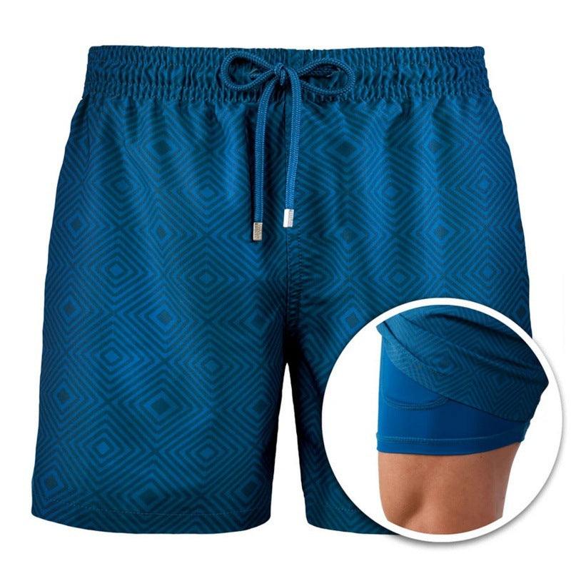 New Men's Printed Beach Shorts Sports Double Layer Shorts Summer - Amazitshop