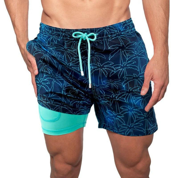 New Men's Printed Beach Shorts Sports Double Layer Shorts Summer - Amazitshop