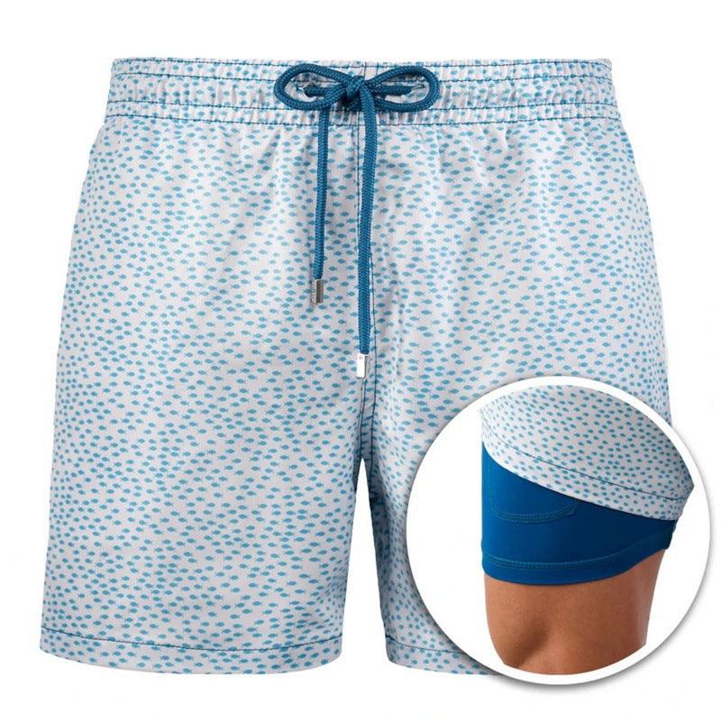 New Men's Printed Beach Shorts Sports Double Layer Shorts Summer - Amazitshop