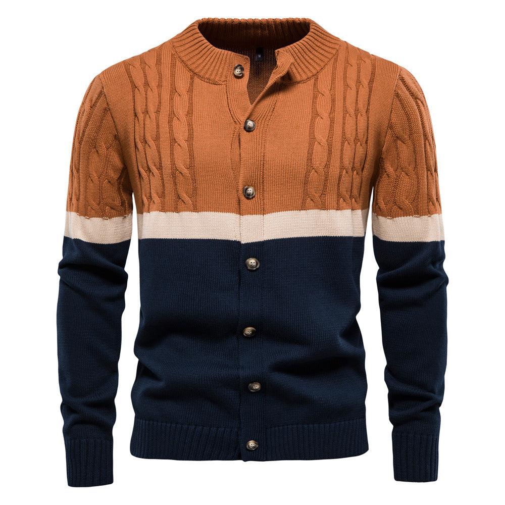 New Men's Sweaters In Europe And America All Cotton Color Matching Cardigan - Amazitshop
