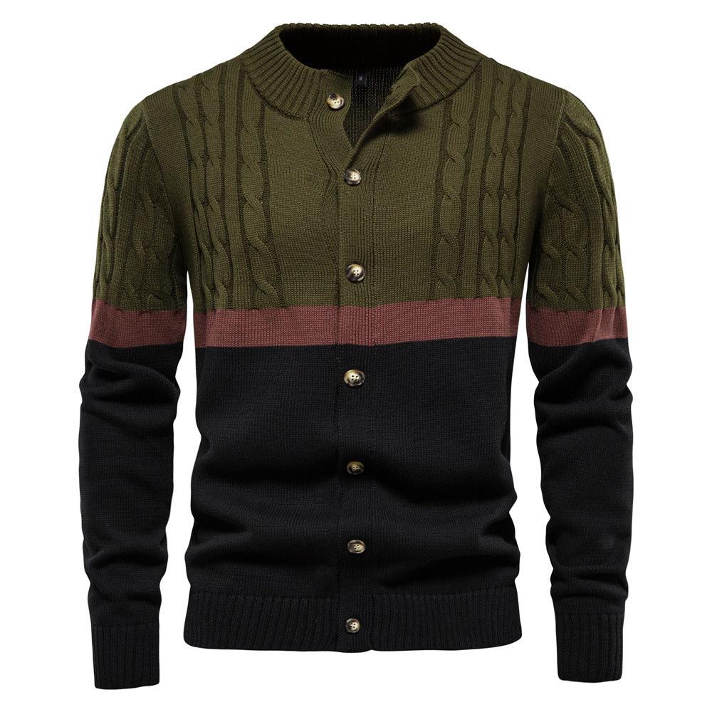 New Men's Sweaters In Europe And America All Cotton Color Matching Cardigan - Amazitshop