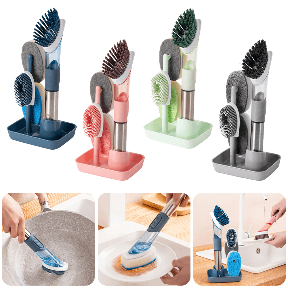 New Multifunctional Dish Brush Household Kitchen Oily Sponge Long Handle Cleaning Brush - Amazitshop