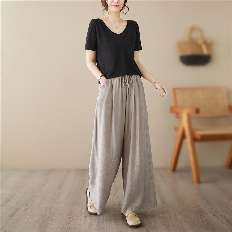 New Plus Size Wide Legs Mop Straight Casual Pants - Amazitshop