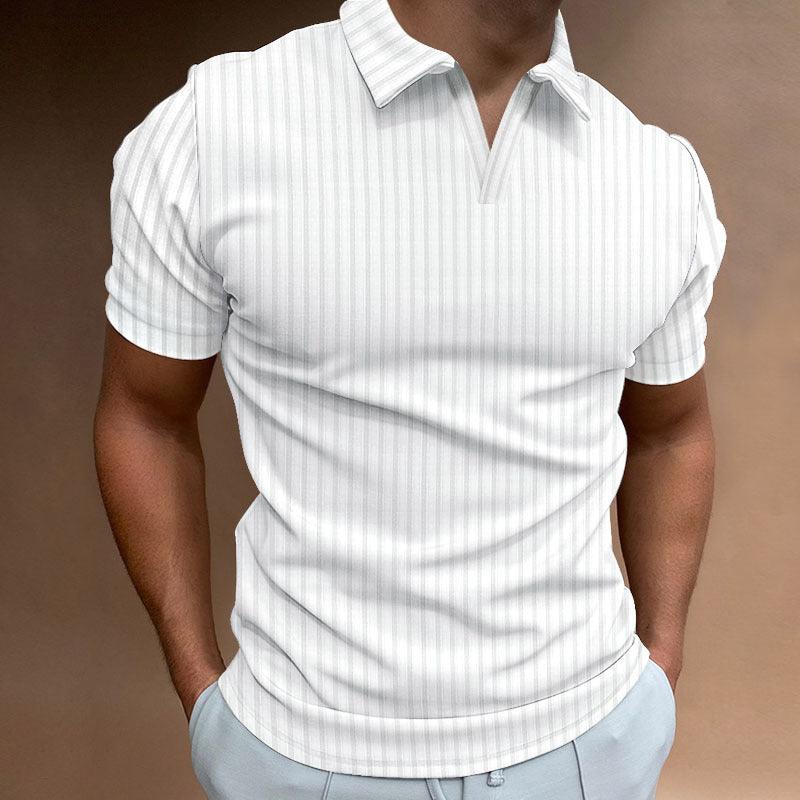 New Polo Shirt Lapel V - line Striped Short - sleeved Men's T-shirt - Amazitshop