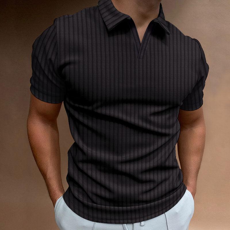 New Polo Shirt Lapel V - line Striped Short - sleeved Men's T-shirt - Amazitshop