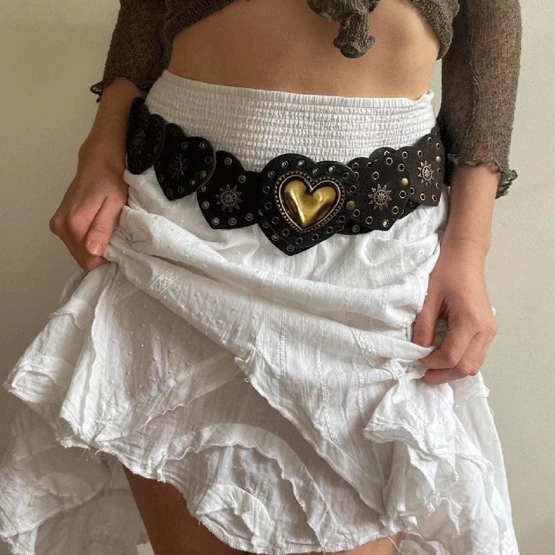 New Retro Heart Buckle Stitching Belt Design Ethnic Style - Amazitshop