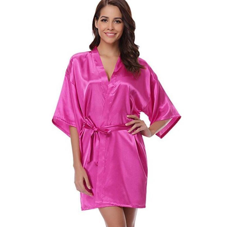 New Silk Kimono Robe Bathrobe Women Silk Bridesmaid Robes Sexy Navy Blue Robes Satin Robe Ladies Dressing Gowns - Amazitshop