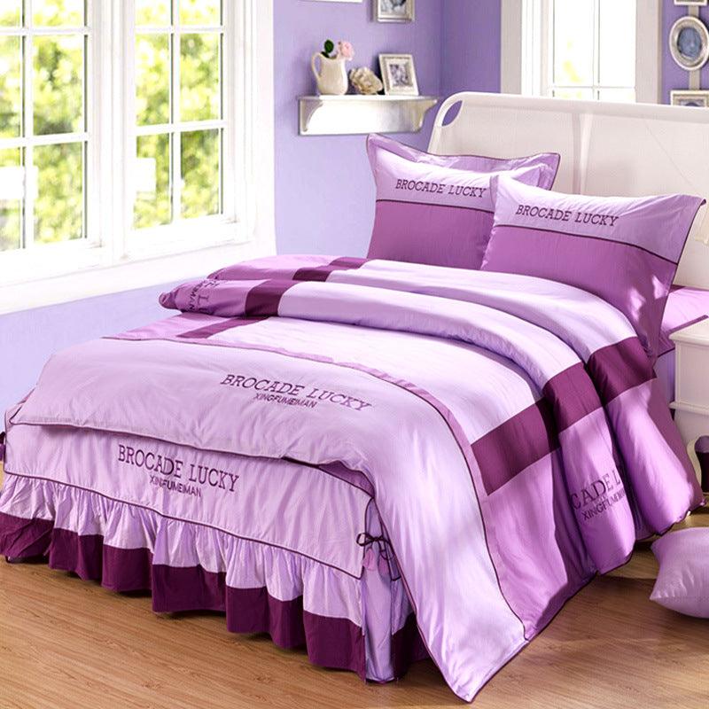 New Solid Color Cotton Bed Skirt Set of Four - Amazitshop