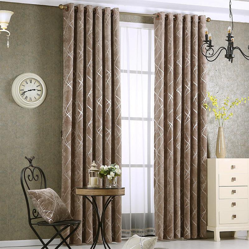 New Solid Color Simple Modern Light Luxury Living Room Chenille Blackout Curtains - Amazitshop