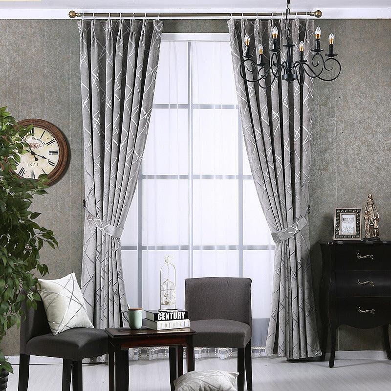 New Solid Color Simple Modern Light Luxury Living Room Chenille Blackout Curtains - Amazitshop