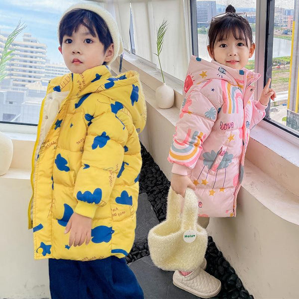 New Style Children's Down Jacket Middle Long Cute Thickened Cotton - Amazitshop