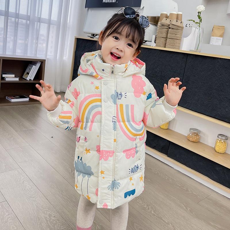 New Style Children's Down Jacket Middle Long Cute Thickened Cotton - Amazitshop