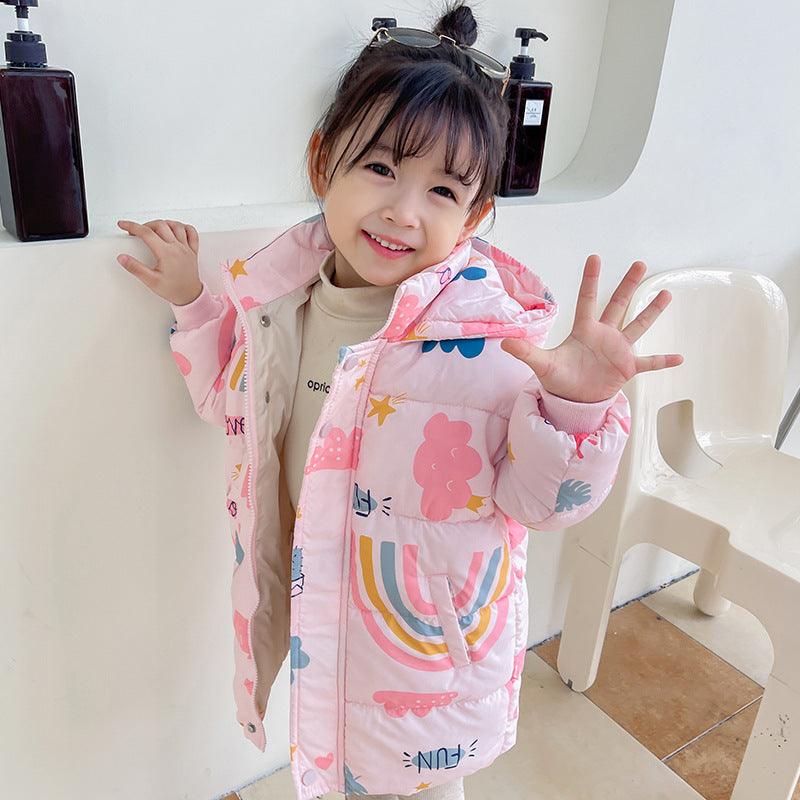 New Style Children's Down Jacket Middle Long Cute Thickened Cotton - Amazitshop