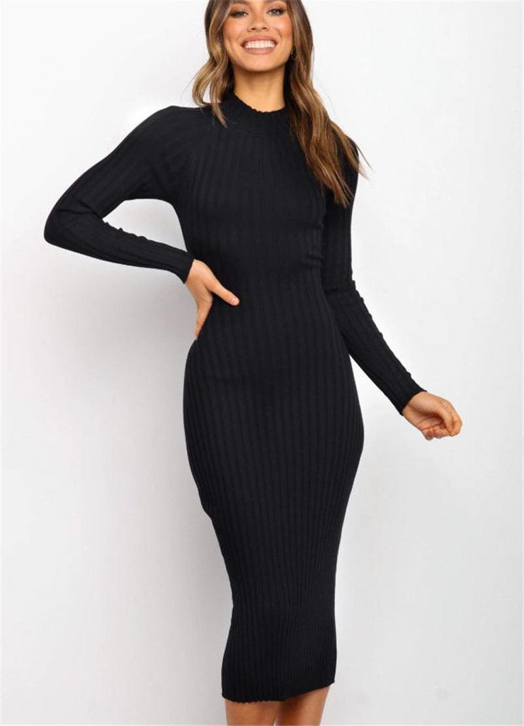 New Style Women's Suits Sweater Dresses Women's Solid Color Backless Bow Tight Dresses - Amazitshop