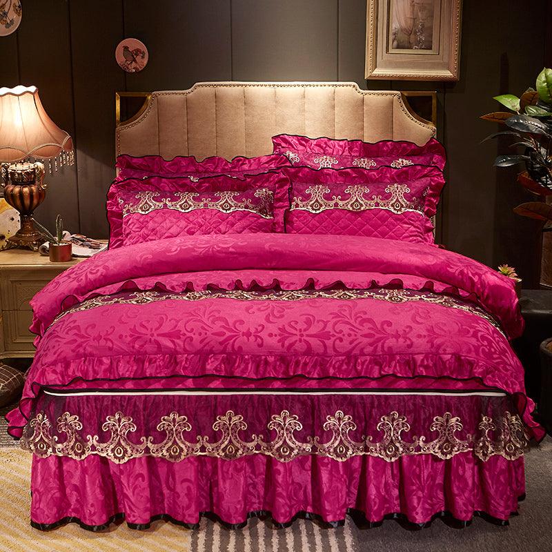 New Velvet Bed Skirt Four - piece Quilted Padded Bed Cover Bedspread - Amazitshop