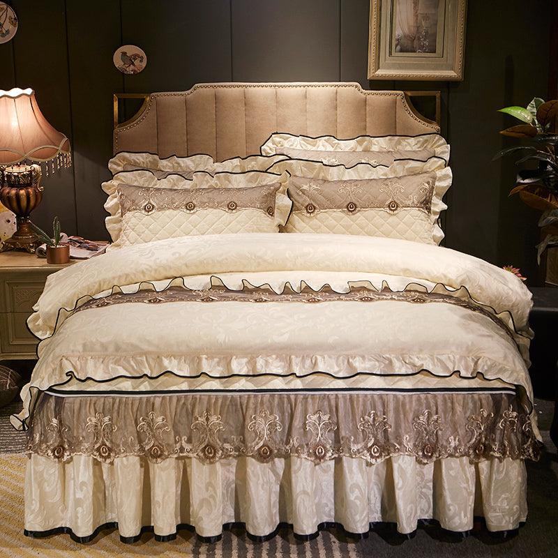 New Velvet Bed Skirt Four - piece Quilted Padded Bed Cover Bedspread - Amazitshop