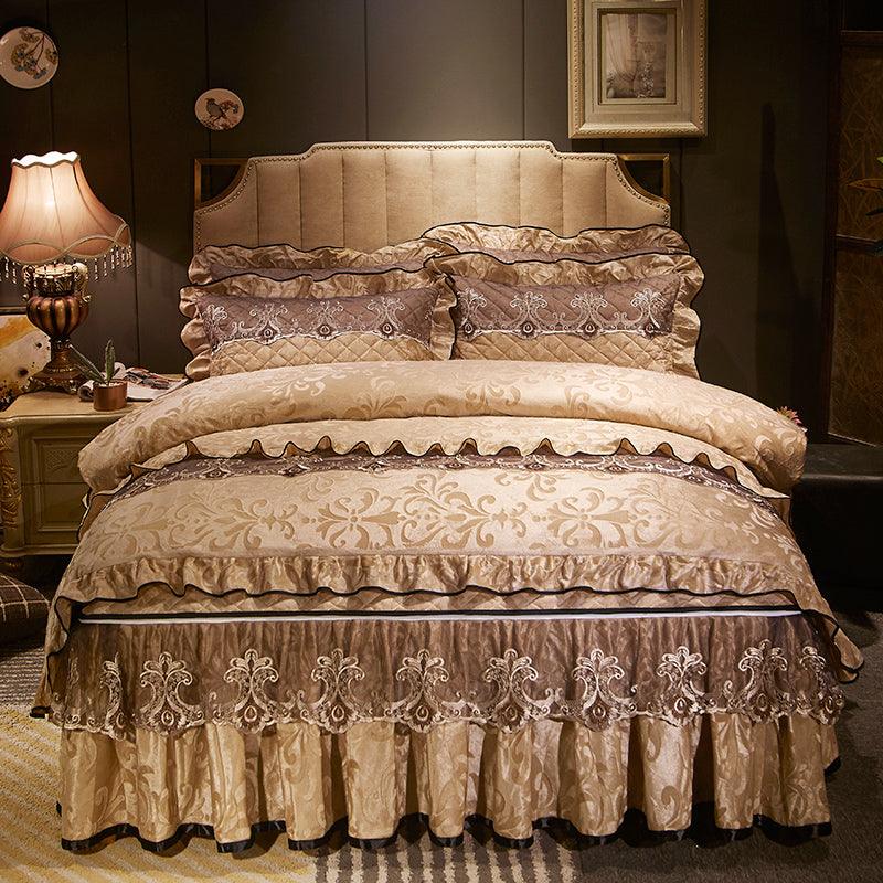 New Velvet Bed Skirt Four - piece Quilted Padded Bed Cover Bedspread - Amazitshop