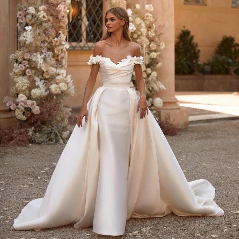 New Wedding Dresses Mermaid Bride Dress With Detachable Train - Amazitshop