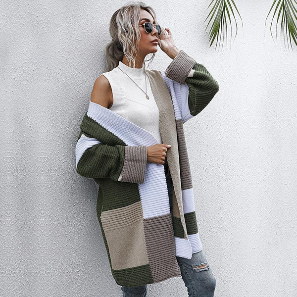 New Women Knitted Cardigans Lazy Style Color Matching - Amazitshop