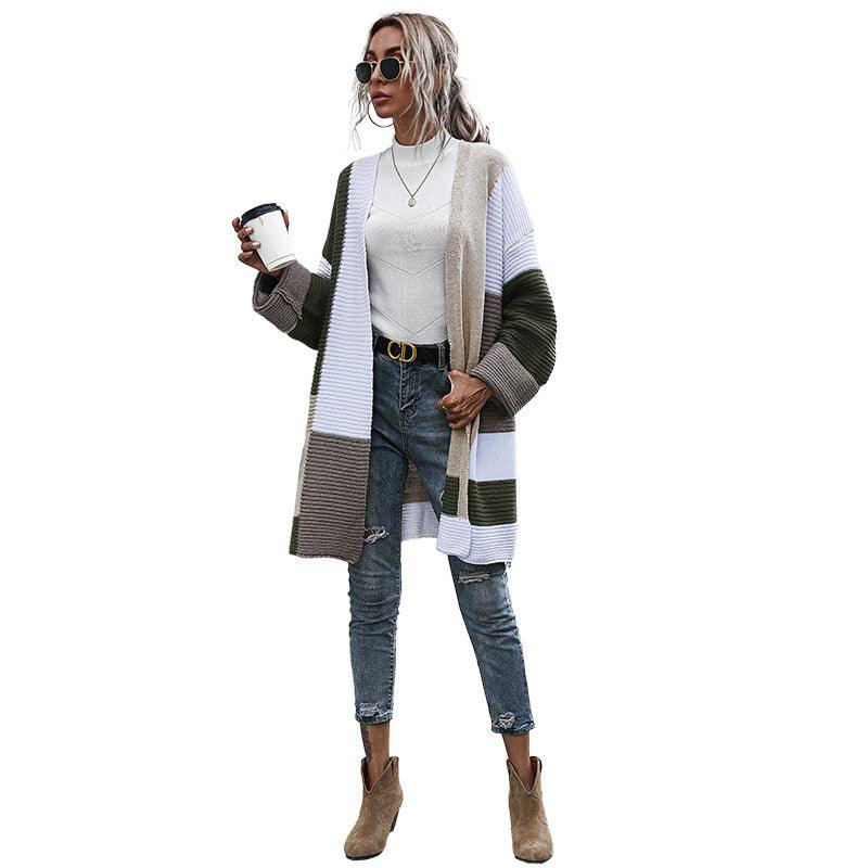 New Women Knitted Cardigans Lazy Style Color Matching - Amazitshop