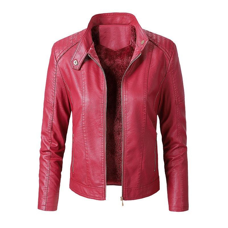 New Women's Leather Jackets Plus Velvet Jackets Fashion PU Ladies Leather Jackets - Amazitshop
