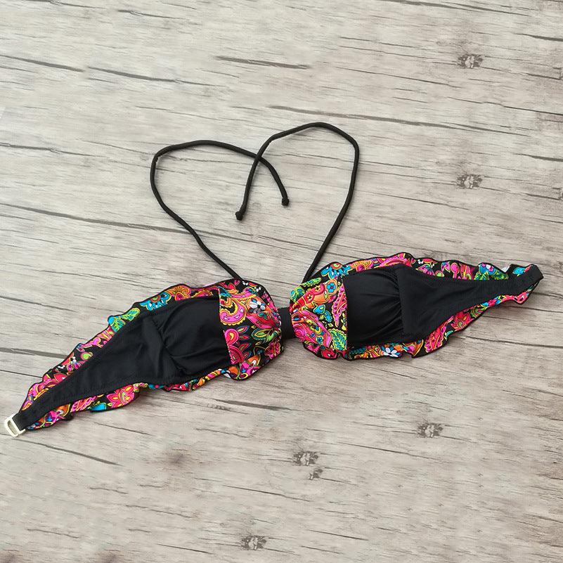 New Women's Tube Top Bikini Wrapped Chest Push Up European And American Swimwear Black Swimsuit Lace - up Pants Wave Lace - Amazitshop