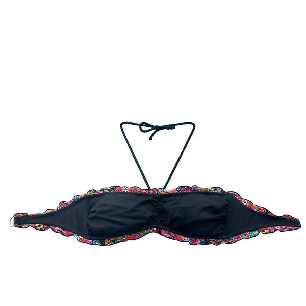 New Women's Tube Top Bikini Wrapped Chest Push Up European And American Swimwear Black Swimsuit Lace - up Pants Wave Lace - Amazitshop