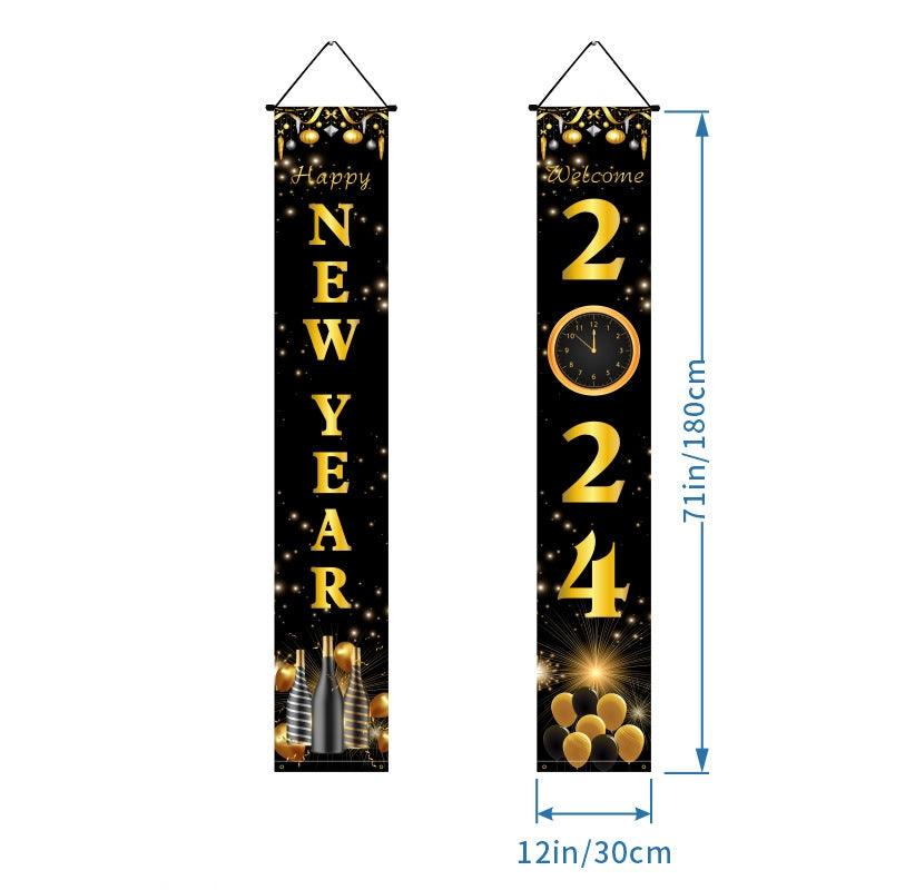 New Year Decoration Party Door Curtain Black Gold New Year Photo Couplet - Amazitshop