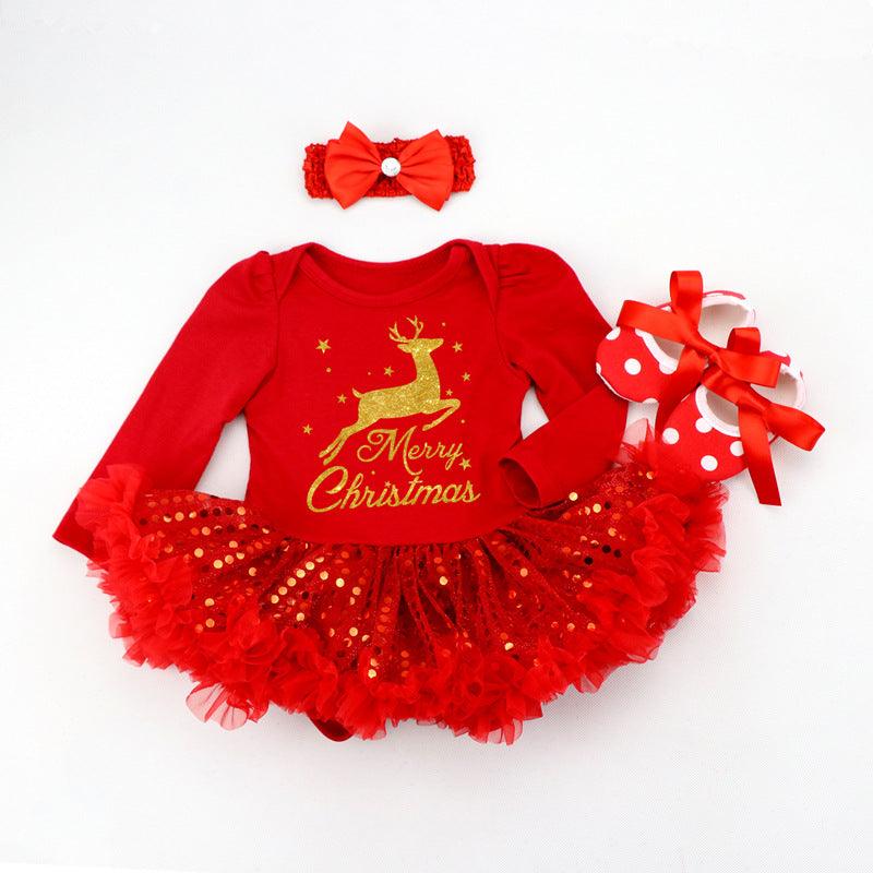 Newborn Baby Christmas Long Sleeve Romper Dress - Amazitshop