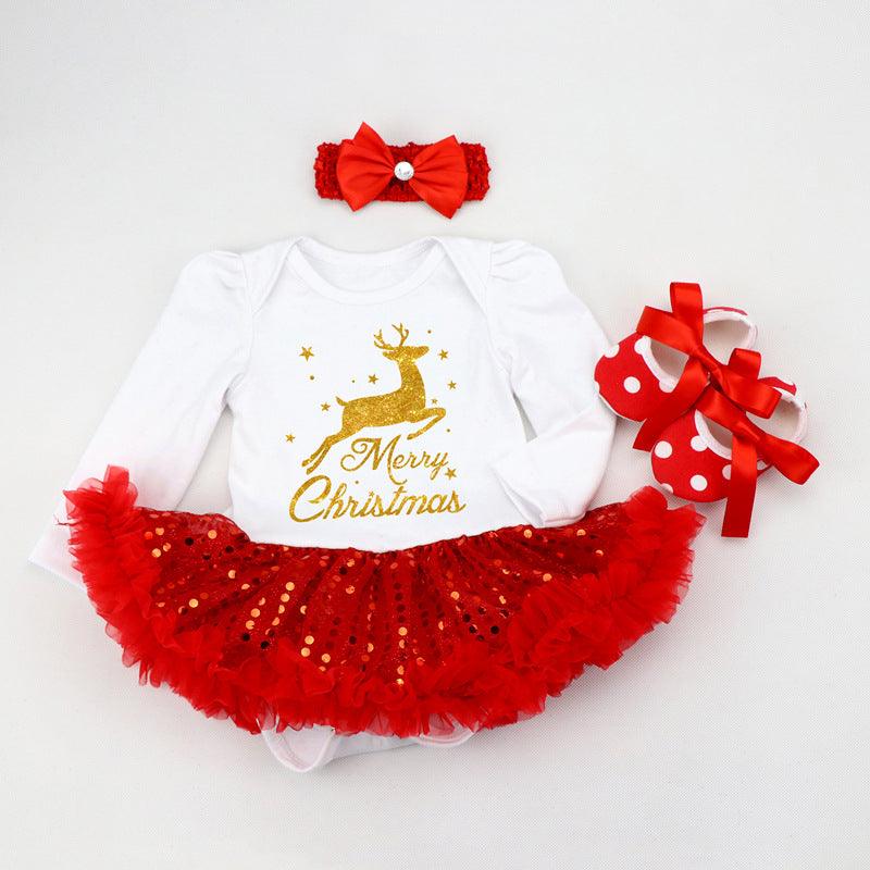 Newborn Baby Christmas Long Sleeve Romper Dress - Amazitshop