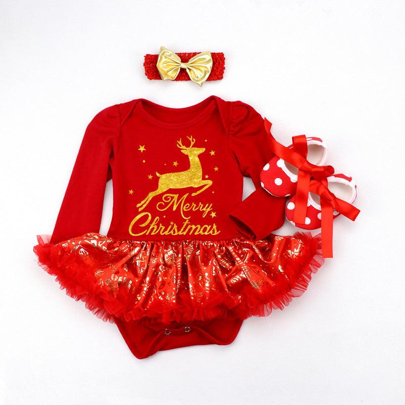 Newborn Baby Christmas Long Sleeve Romper Dress - Amazitshop