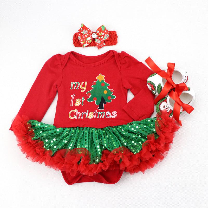 Newborn Baby Christmas Long Sleeve Romper Dress - Amazitshop