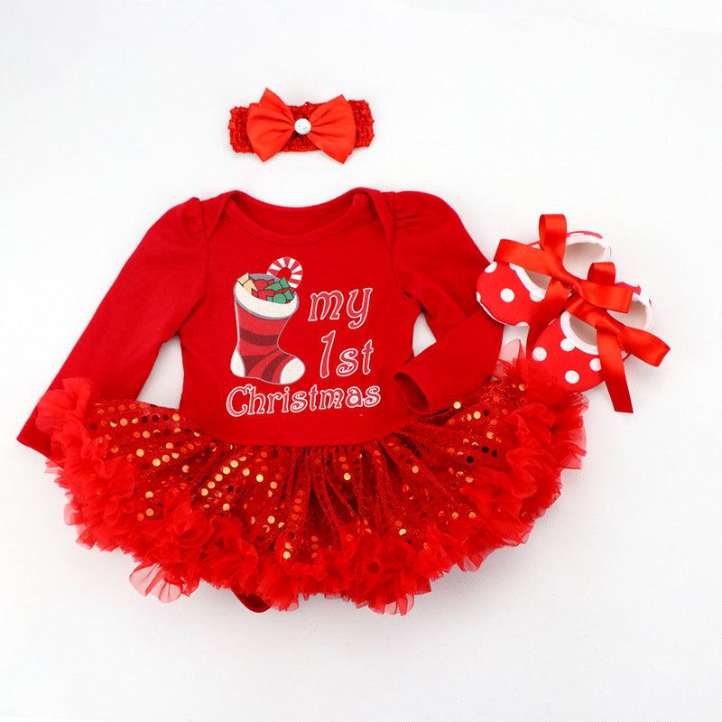 Newborn Baby Christmas Long Sleeve Romper Dress - Amazitshop