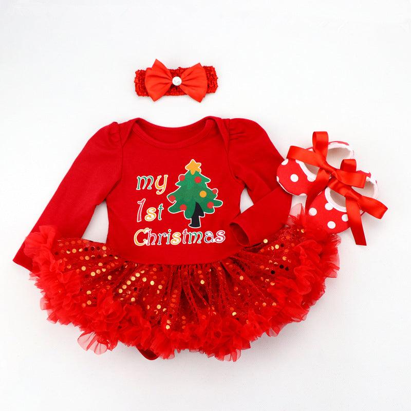Newborn Baby Christmas Long Sleeve Romper Dress - Amazitshop