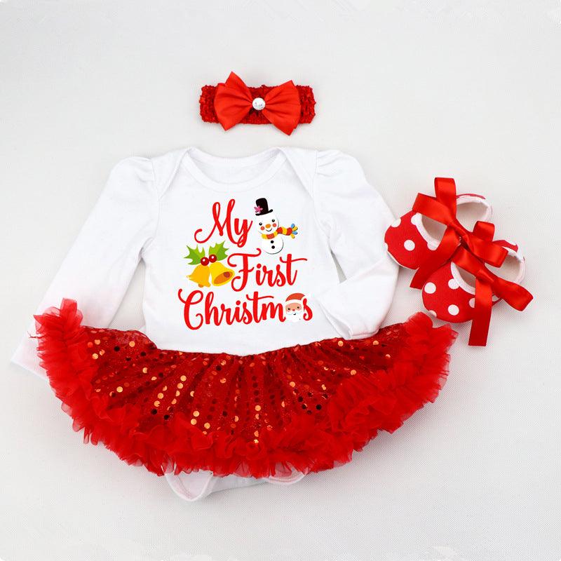 Newborn Baby Christmas Long Sleeve Romper Dress - Amazitshop