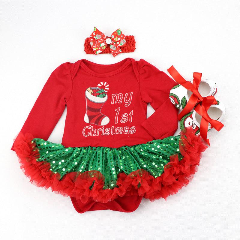 Newborn Baby Christmas Long Sleeve Romper Dress - Amazitshop