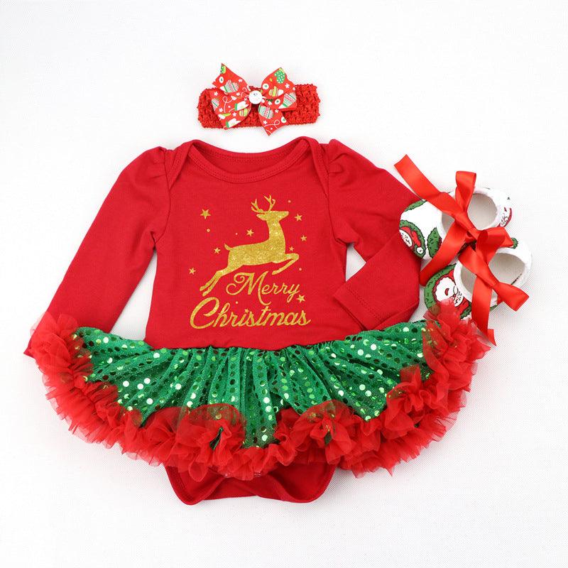 Newborn Baby Christmas Long Sleeve Romper Dress - Amazitshop