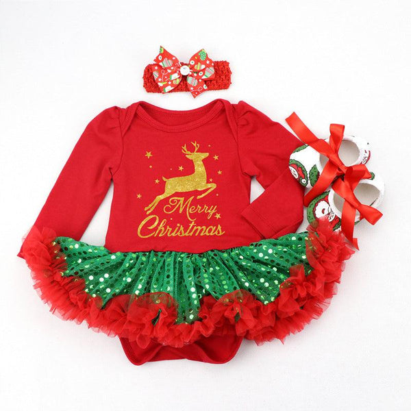 Newborn Baby Christmas Long Sleeve Romper Dress - Amazitshop