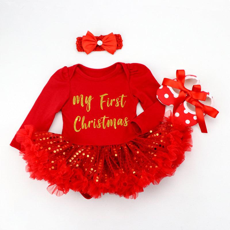 Newborn Baby Christmas Long Sleeve Romper Dress - Amazitshop