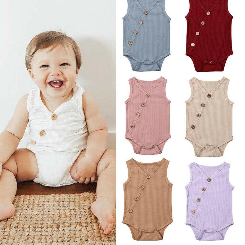 Newborn Baby Solid Bodysuit Kids Clothes Boys Girl Jumpsuit - Amazitshop