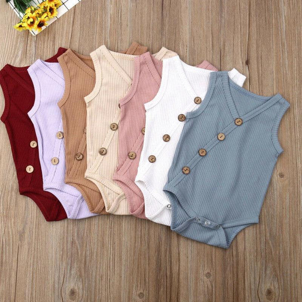 Newborn Baby Solid Bodysuit Kids Clothes Boys Girl Jumpsuit - Amazitshop
