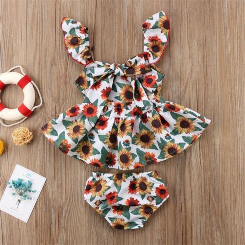 Newborn Kids Girls Clothes Top Dress Set Baby Print Dresses - Amazitshop