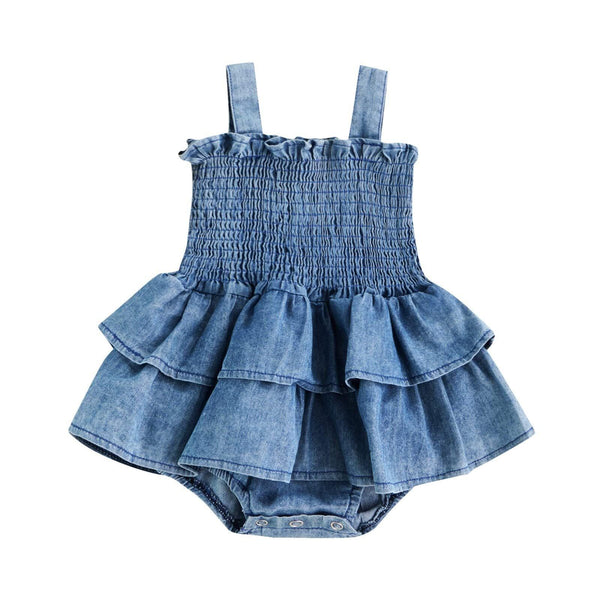 Newborn Rompers Baby Girl Suspender Denim Dress - Amazitshop
